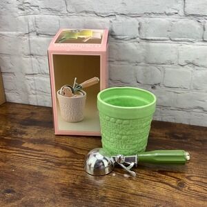 Ironstone Tuscany Collection Ice Cream Container and Scoop Green Embossed